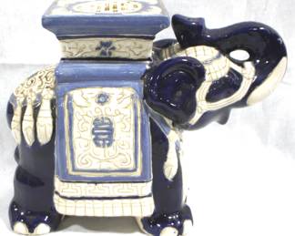 8364 - Blue/White Elephant Stool - 18" x 15" x 6"
