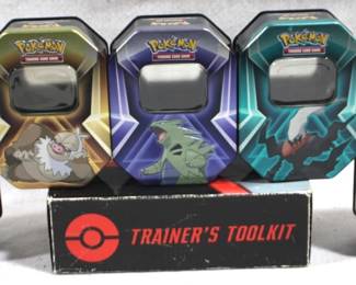 8400 - Lot of 6 Pokemon Metal Tins & Card Box
