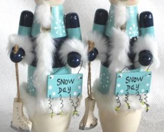 7896 - 2 Wood Snowman Nutcrackers - 11" Tall
