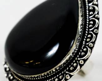1677 - Black Onyx Leerman Silver Ring sz 9
