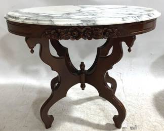 3042 - Oval Victorian Marble Top Parlor Table 28" x 34" x 22"

