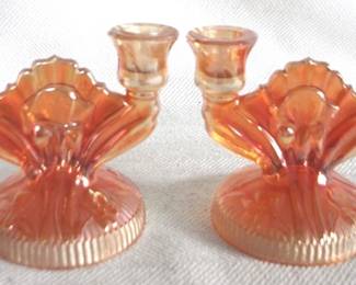 7954 - 2 Carnival Glass Candle Holders - 5.5" x 6"
