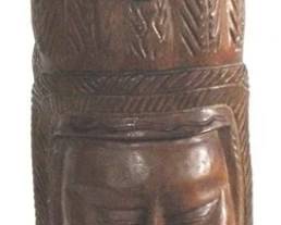 8116 - Carved Wood Head with Headdress - 18.5" x 6"
