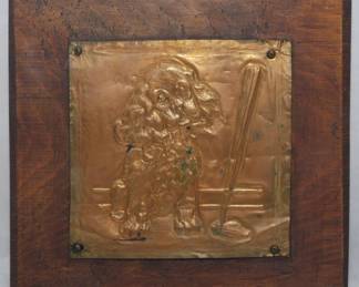 1438 - Spaniel Dog Metal Relief on Wood Art 7x7