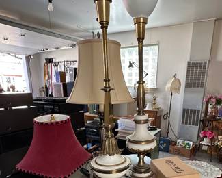 White Enamel MCM Stiffel Torch Lamps