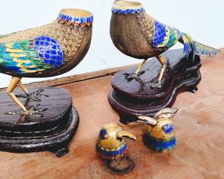 Sterling silver cloisonne antique birds