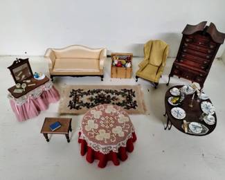 Vintage dollhouse furniture and accessories
