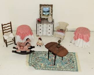 Vintage dollhouse furniture and accessories