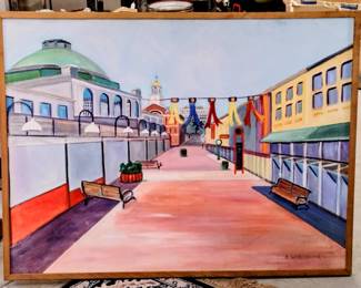 N Warshawer signed oil painting "Quincy Market Morning"