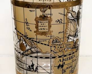 Vintage MCM Cera World Atlas Map barware with 22kt gold