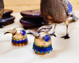 Sterling silver cloisonne antique birds