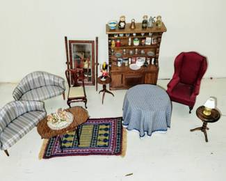 Vintage dollhouse furniture and accessories