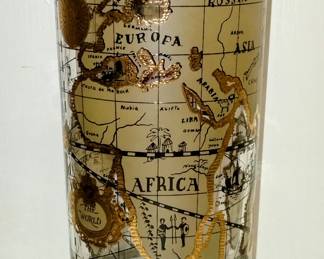 Vintage MCM Cera World Atlas Map barware with 22kt gold