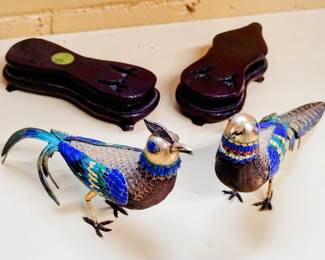 Sterling silver cloisonne antique birds