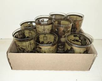 Vintage MCM Cera World Atlas Map barware with 22kt gold