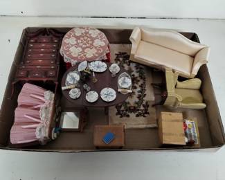 Vintage dollhouse furniture and accessories
