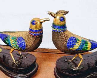 Sterling silver cloisonne antique birds