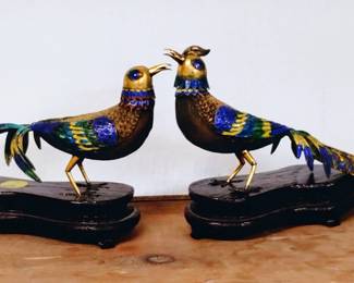 Sterling silver cloisonne antique birds