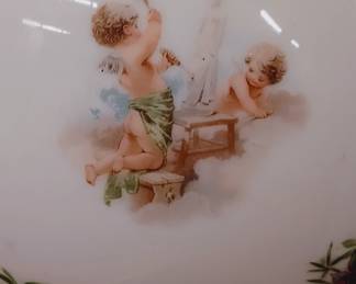 Antique cherub milk glass lamp