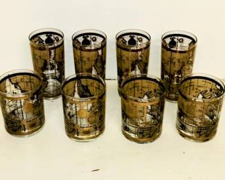 Vintage MCM Cera World Atlas Map barware with 22kt gold