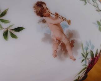 Antique cherub milk glass lamp