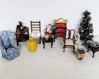 Vintage dollhouse furniture and accessories