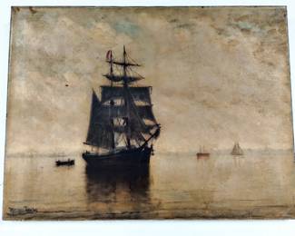 Antique oil on canvas signed Marshall Johnson