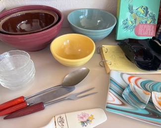 Mid-century ceramic bowls, utensils