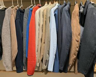 Men's suit + sport jackets, sweaters + vests