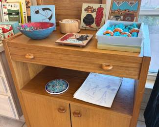 Southwestern tiles, Danish teak rolling cart + tray