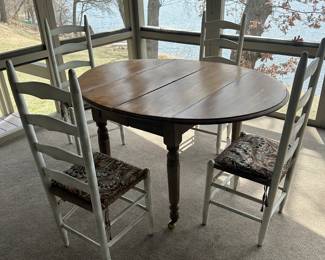 Antique Table, Ladder Back Chairs