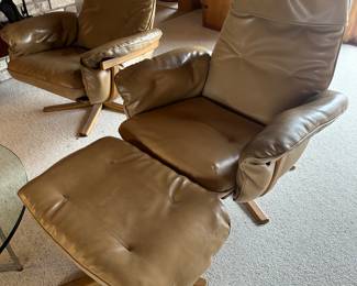 MCM Leather Arm Chairs and Ottoman 