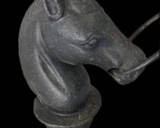 19th Century Cast Iron Horse Head Hitching Post Finial Antique with Ring