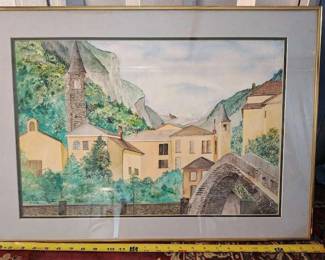 A watercolor Landscape of the Valais region of Switzerland by unknown artist.