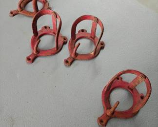 4 Antique Red Cast Iron Bridle Holders and Brackets Made in England