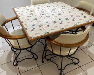 Tile Top Table with 4 Iron Chairs