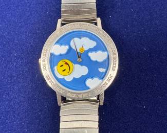 Joe boxer smiley face in the clouds, rare vintage stainless steel band wristwatch circa 1992