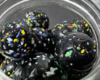 Collection of rare confetti speckled marbles, black lacquer finish