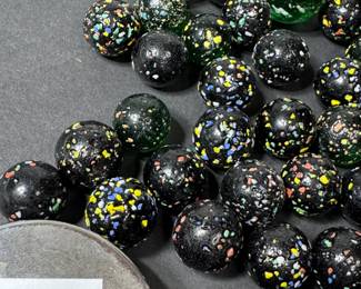 Collection of rare confetti speckled marbles, black lacquer finish
