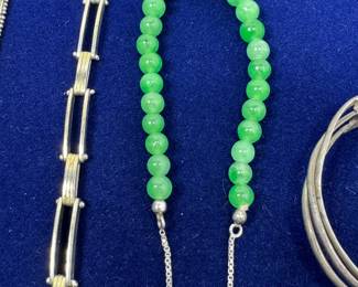 GENUINE JADEITE AND STERLING SILVER BRACELET