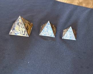 Vintage Egyptian Metal Pyramid - Set of 3 - Etched Brass 