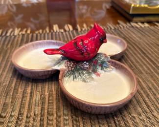 Cardinal and Pines 3 Section Candy/ Nut Dish 