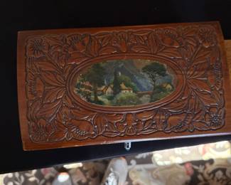 Vintage Carved Wood Footed Cedar Jewelry Box 