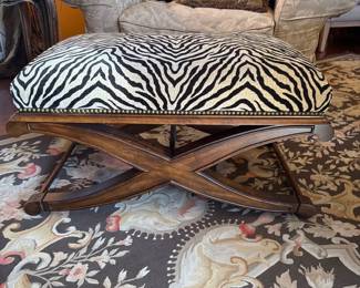 Zebra Print Wood Ottoman 