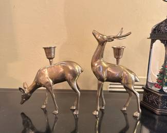 Vintage Pair of Solid Brass Deer Figures 