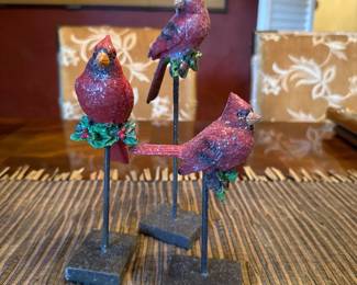 3 piece cardinals with holly on Stands by Valerie 