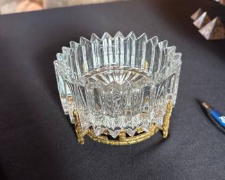 art Deco clear glass and metal bowl 