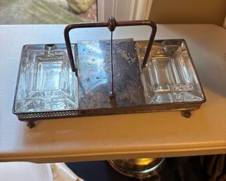 Fenway Golf Club Sheffield Silver Plate Four Piece Crystal Cigar Ashtray 1950