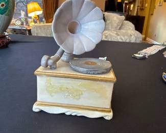 Porcelain Gramophone Trinket Box 