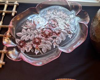Vintage Mid Century Mikasa oval platter with frosted flowers 